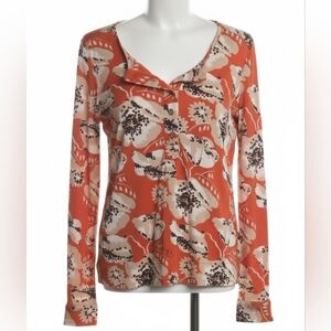 Tory Burch Silk Orange Floral Long Sleeve Top